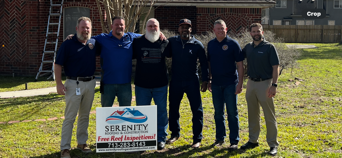Serenity team with veteran roof recipient Scott M.